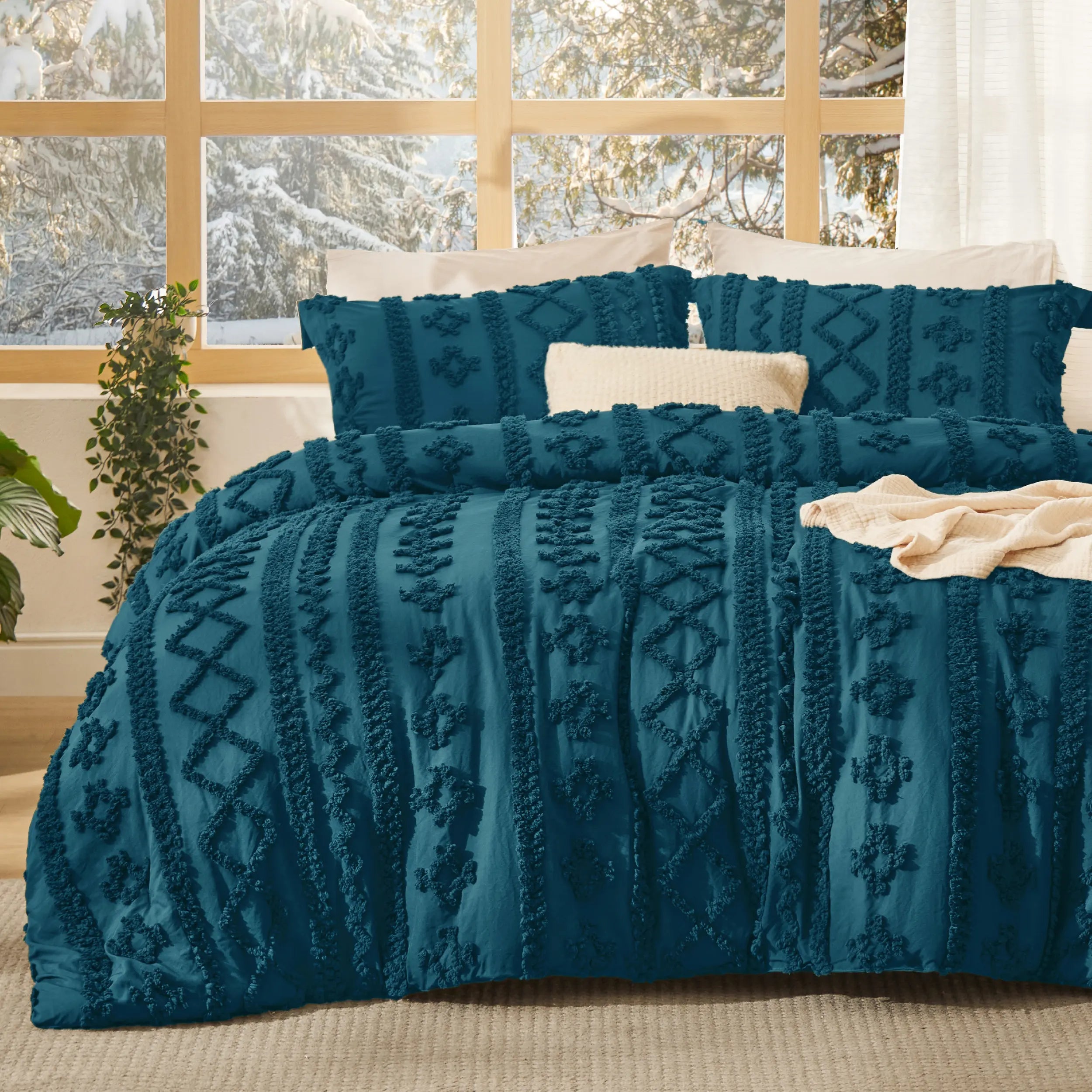 Boho Quilted 3-Piece Bedding Set with Pillow Shams