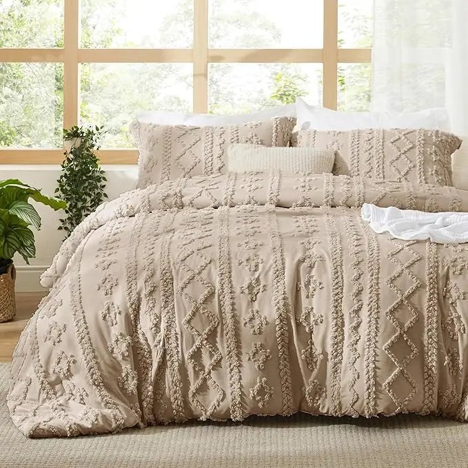 Boho Quilted 3-Piece Bedding Set with Pillow Shams