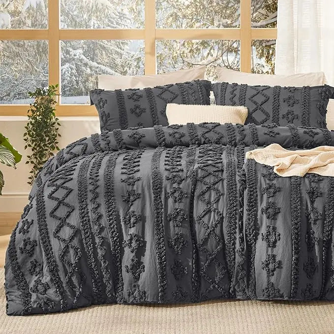 Boho Quilted 3-Piece Bedding Set with Pillow Shams