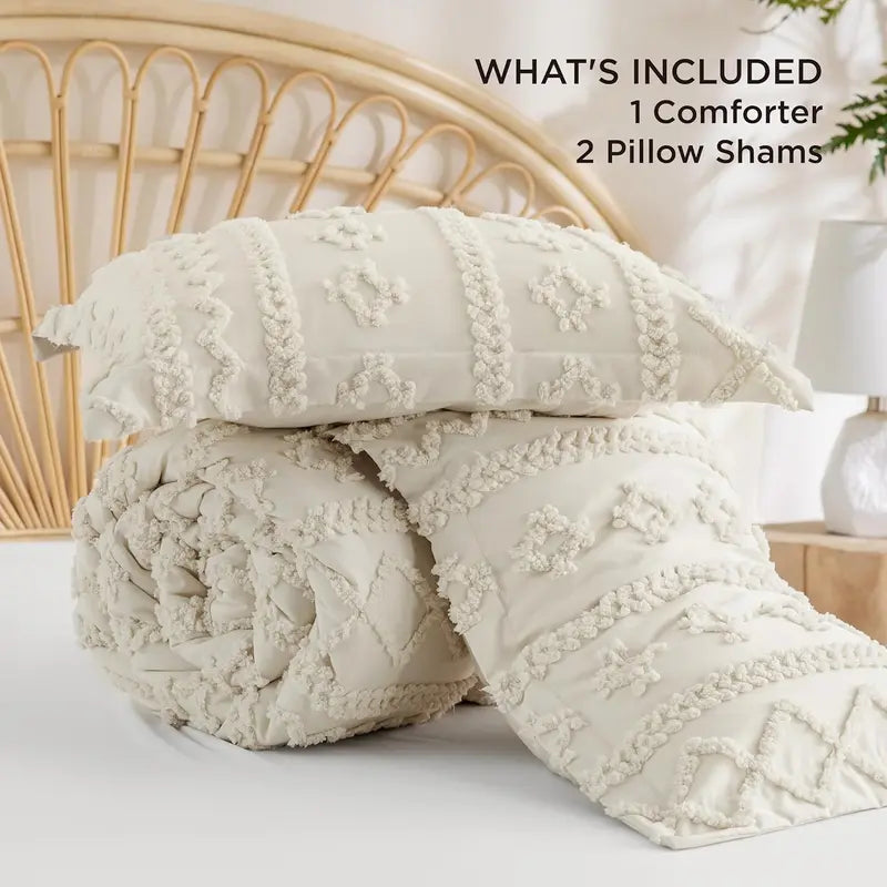Boho Quilted 3-Piece Bedding Set with Pillow Shams