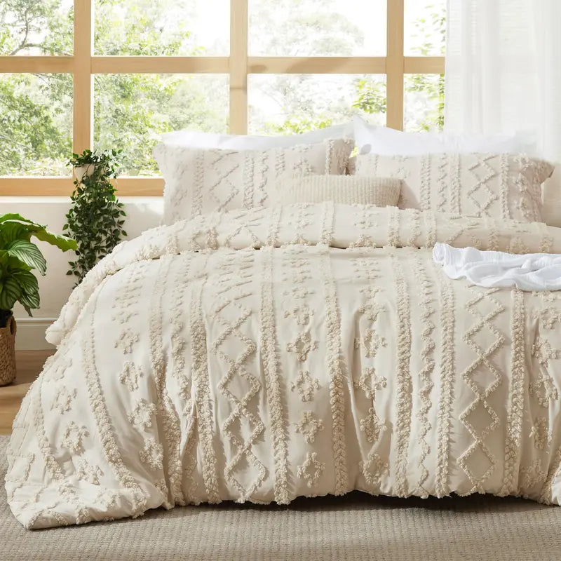Boho Quilted 3-Piece Bedding Set with Pillow Shams